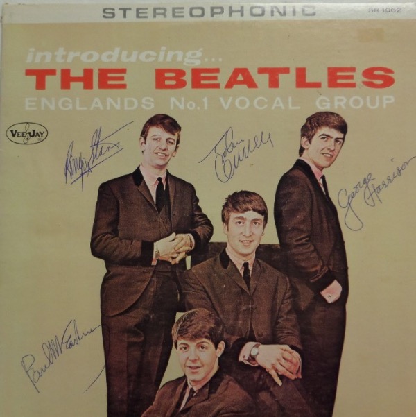 This super nice 1960's LP shows all 4 Brits on the color cover and comes blue ink, boldly signed by Paul, Ringo, George and Paul. The signatures are all 9's or even better, the LP itself is a 7 or better, and value is $7500.00 on the "Fab Four". You will not find better... I guarantee that!