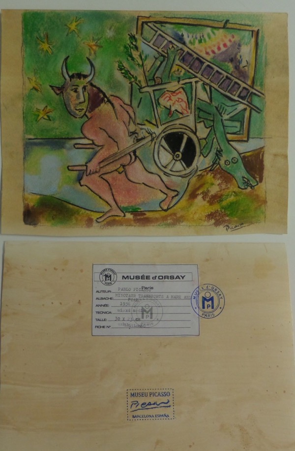 This super nice, all by hand original is valued at many times our asking price, and has a 2005 dated LOA from "Museu Picaso" for certainty. It is about 9x12 in size, shows a devil pulling a cart, and comes signed by the Master in a lower corner. Terrific buy and old art world piece, and as always, sold here with NO reserve! 