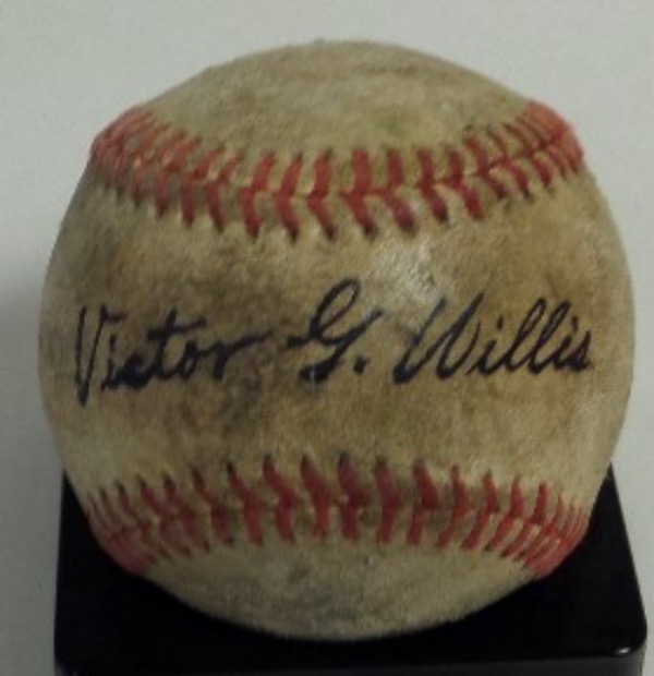 This very old, red-laced baseball is in F+/G overall condition, with quite a bit of age evident.  It is sweet spot-signed by a man who starred over a century ago, Pittsburgh Pirates HOF hurler, Vic Willis, and comes with a full LOA from Barry Halper for authenticity purposes.  Price guides do not even show a value of a Willis signed baseball because they are just that rare, so bid accordingly!