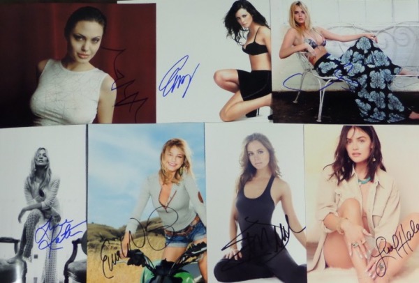 This outstanding group lot totals TWENTY-FIVE, and each is an image of a super SEXY female celeb, and, get this ... they're all autographed to boot!  Included are Angelina Jolie, Kate Hudson, Kate Winselt, Kim Catrall, Allison Hannigan, Claire Danes, Emily Osment, Malin Ackerman, Anna Pacquin, Lucy Hale, Maura Tierney, Anna Kendrick, Kristen Bell, and many more.  Check out our attached photo for some really sexy poses!