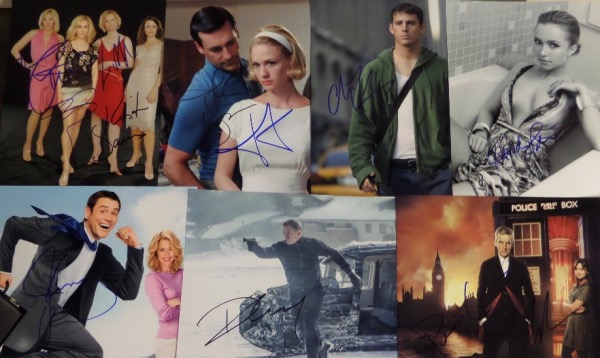 This group lot is ideal for celeb collector's, and can also be a HUGE moneymaker for dealers as well.  It includes TWENTY-FIVE different 8x10 photo, each penned by the celeb(s) shown.  Included are a "Sex and the City" cast signed 8x10, Sarah Michelle Gellar, John Hamm/January Jones, Liv Tyler, Helen Hunt, Channing Tatum, Hayden Penatierre, Jim Carrey, Daniel Craig, Jason Statham, Jim Parsons, Peter Dinklage, and more.  AWESOME celeb lot, and retail is low thousands!