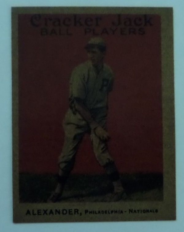This 1914 Cracker Jack Baseball Card #37 is the Hall of Famer Grover Cleveland Alexander and in NM+ condition with centering 60/40 L/R. The corners are sharp and back is clean, making this HOF'er a great addition to your high end collection. PSA price guide values this card in the $9000 range if you can find another this nice.