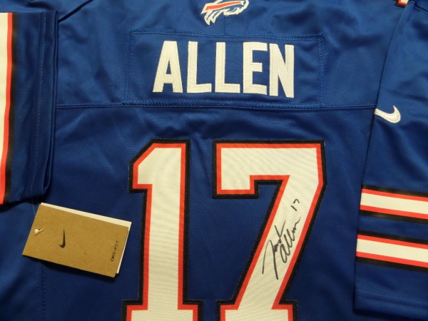 This mint blue Bills gem is authentic and guaranteed.  It comes signed by this big time star QB perfectly in black with his #17 included.   Bills are going places quick so get it now!  Retail rising super fast and he just won the MVP this year and for the BIlls just missed out on the Bowl this year....next year is his year!