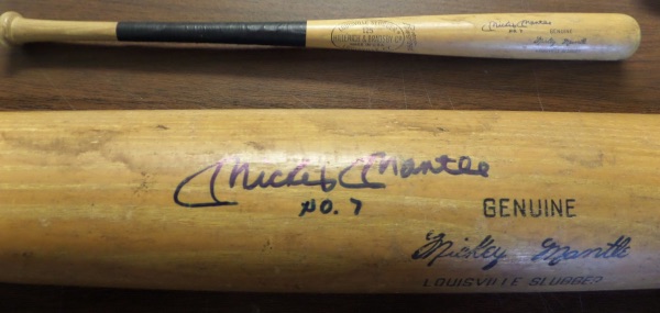 This vintage H&B bat is 1959 era styled, has his name in script on the barrel, and comes barrel signed in bold blue sharpie by the Mick. The bat itself is a 6-7, but that HOF signature is much better, and can be seen from 25 feet away easily. 