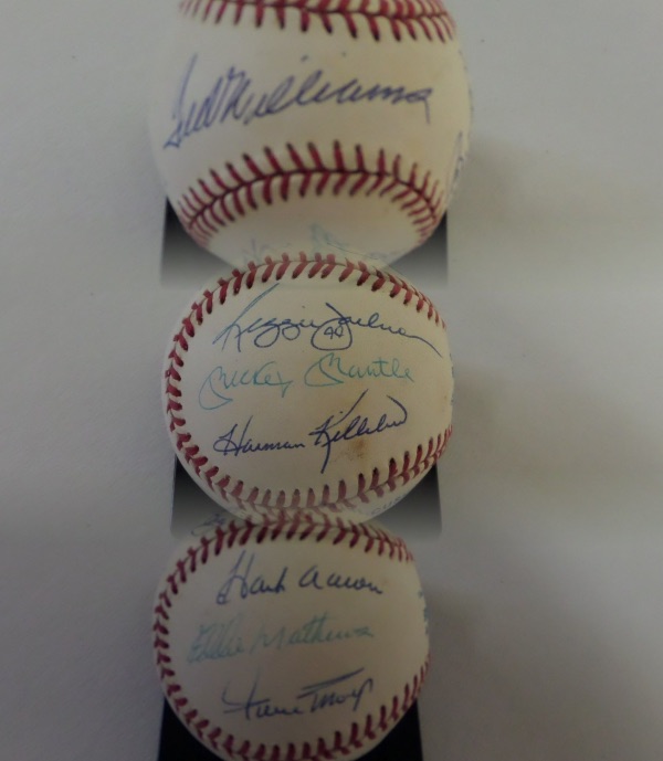 This Rawlings Official American League Baseball (Bobby Brown) is still in VG+/EX overall condition, and comes blue ink-signed by the 11 then-living members of the vaunted 500 Club, after Mike Schmidt joined in '87, but before Murray in the '90's.  Included are Ted Williams (ss), Hank Aaron, Willie McCovey, Eddie Mathews, Willie Mays, Schmidt, Reggie Jackson, Mickey Mantle, Ernie Banks, Frank Robinson and Harmon Killebrew, with signatures either in lighter or darker blue ink, and all grading 8's or better.  With all but Schmidt and Reggie now gone, retail is $2500.00 on this collector's gem!!!