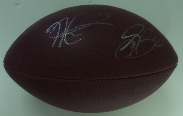 This mint Wilson NFL Football comes signed on the same panel by BOTH of these Super Bowl Champions with Saquon including his #26!  Both sig's are in silver and guaranteed authentic and NICE! A must for the Eagles fan and collector and retails in the very high hundreds easily. 