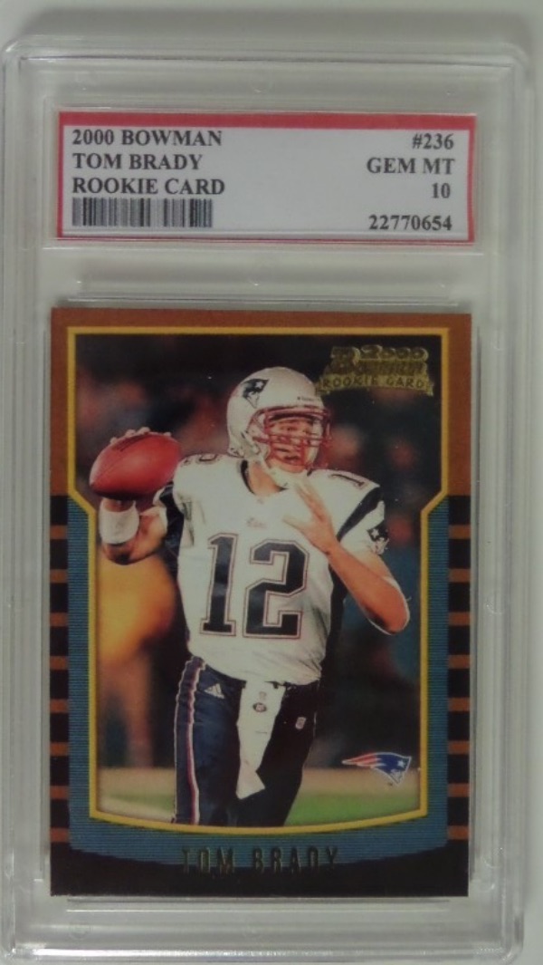 This 2000 Bowman football card is #236, shows the GOAT as a Pat in action, and comes both slabbed and graded by PSG. It is a no-return purchase, if you don't like PSG, please don't bid! 