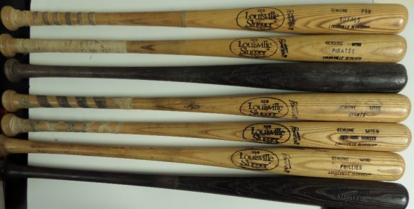 This one of a kind group lot is SEVEN different Louisville Slugger bats from the 1980's, used in Spring Training action by players from MLB ballclubs.  These bats were predominantly used by pitchers and non roster invitees, and included are bats from the New York Yankees (2 different), Chicago White Sox, Pittsburgh Pirates, SF Giants, Philadelphia Phillies and KC Royals.  A fantastic collection of game used bats, and retail is well into the hundreds!