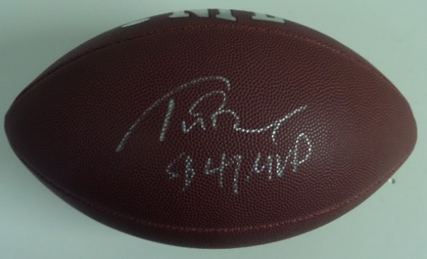 This official Wilson NFL ball comes signed perfectly in silver by this all-time legend with "SB 49 MVP" included! Great ball with a HUGE retail now that the greatest ever has retired and is not signing much at all.  Guaranteed authentic and as nice as it gets. WOW