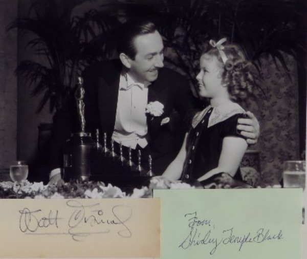 This unique chance is two different cuts, each hand-signed by an entertainment icon!  One is signed by Walt Disney, the other by Shirley Temple, and the cuts come with a black and white display photo of BOTH for matting and framing!  With both deceased, retail here is very high hundreds, and, let's face it ... this is pretty cool!