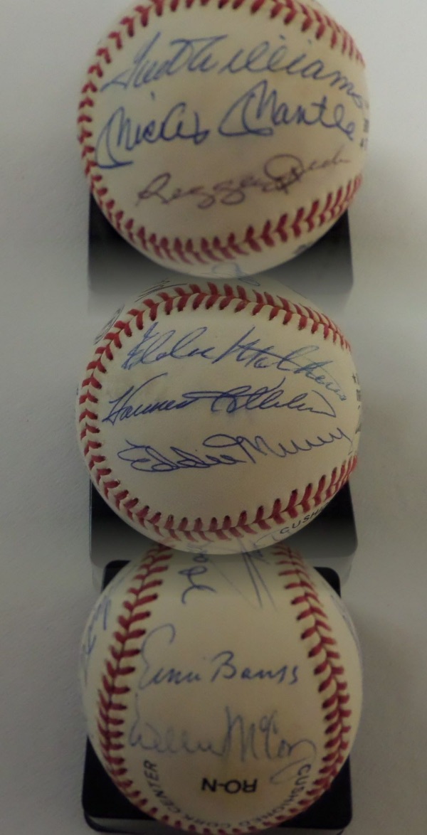 This Official National League Baseball from Rawlings (Bill White, Pres) is cubed in EX overall condition, and comes hand-signed in black and blue inks by all 12 circa 1995 members of the legendary 500 Home Run Club!  Included are Aaron and Mays both on the sweet spot, as well as Mathews, Killebrew, Murray, Schmidt, Robinson, Williams, Mantle, Jackson, Banks and McCovey, with signatures grading 7's-8.5's, and with only three members remaining among the living, retail on this collector's jewel is at least $2000.00!!!  N.E.P. Memorabilia COA/hologram included!