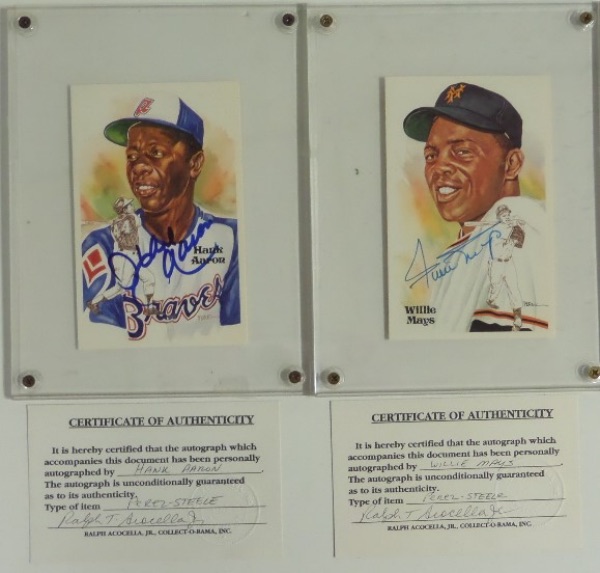 This lot is TWO slabbed postcards, both from the original, Baseball HOF sold Perez-Steele set, and both were IN PERSON, card show signed in the 80-90's. They are both clean, ok'd by Lee for certaintly...AND lifetime guaranteed to pass JSA, PSA, ABC or XYZ!!!