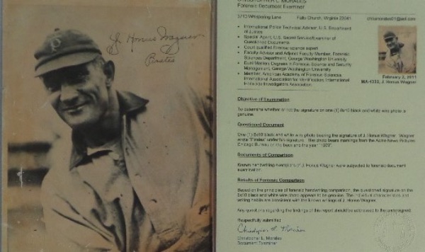 This vintage 8x10 photo is a sepia toned image of Honus Wagner with the Pirates in their championship year of 1909, and has all the writings and stampings on the reverse.  It is hand-signed in black by the 1936 HOF Inductee and all time great himself, reading J. Honus Wagner, with a Pirates inscription.  Grade here is about a 6.5, and, the photo comes with a full photo LOA from forensic science expert, Chris Morales!  With Wagner's death now 70 years ago, this photo is valued into the low thousands, with a low, low, LOW minimum bid to begin with!